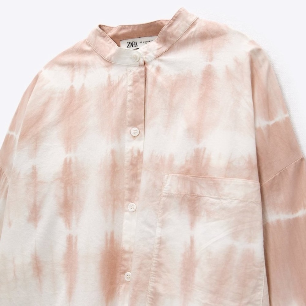 NWT - Zara Pink and White Tie Dye Button Front Long Sleeve Woven Top size XS - Picture 4 of 5